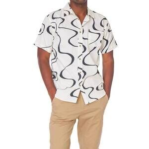 NEW HAWKS BAY woven printed short sleeve shirt in white/black
